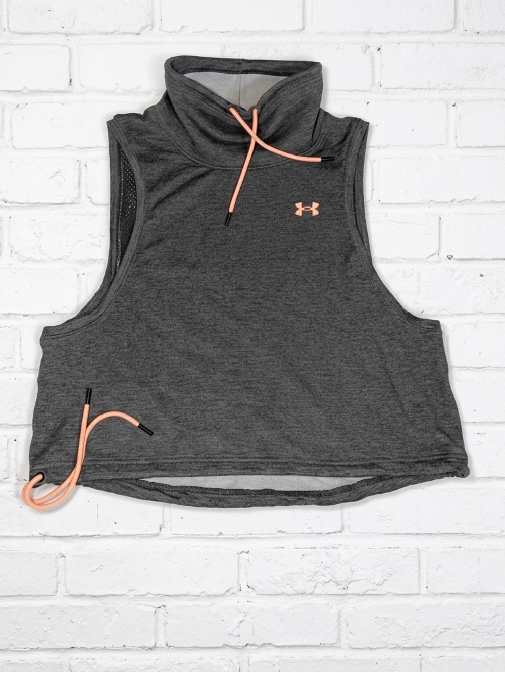 Under Armour Featherweight Fleece Funnel Neck Sleeveless Crop Top Grey L EUC